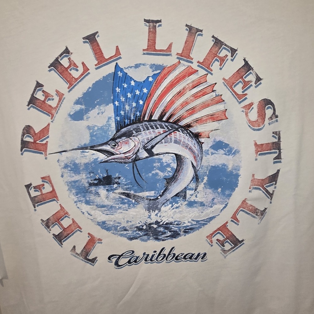NEW Caribbean Men's Short Sleeve T Shirt The REEL LIFESTYLE Size 4XLT USA Marlin